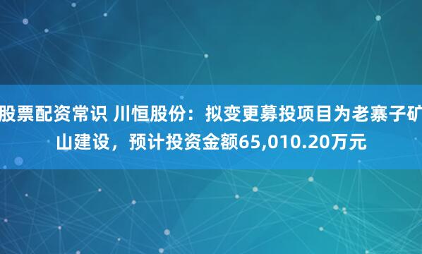 股票配资常识 川恒股份：拟变更募投项目为老寨子矿山建设，预计投资金额65,010.20万元