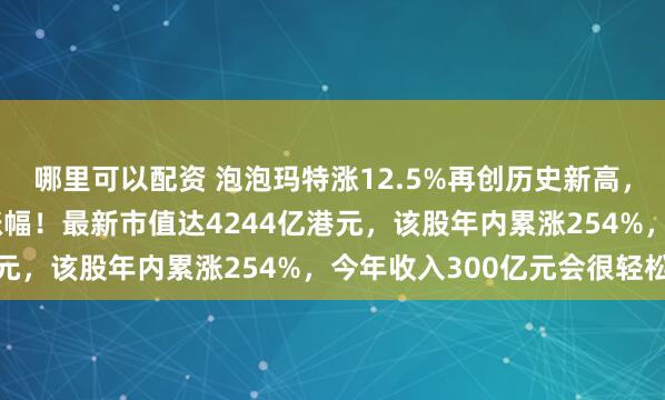 哪里可以配资 泡泡玛特涨12.5%再创历史新高，创10个月来最大单日涨幅！最新市值达4244亿港元，该股年内累涨254%，今年收入300亿元会很轻松