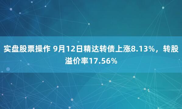 实盘股票操作 9月12日精达转债上涨8.13%，转股溢价率17.56%
